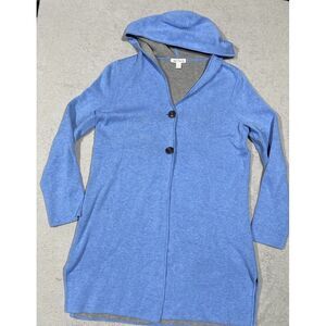 Belford Pima Cotton‎ Sweater Size S Blue Duster Cardigan Hooded Button